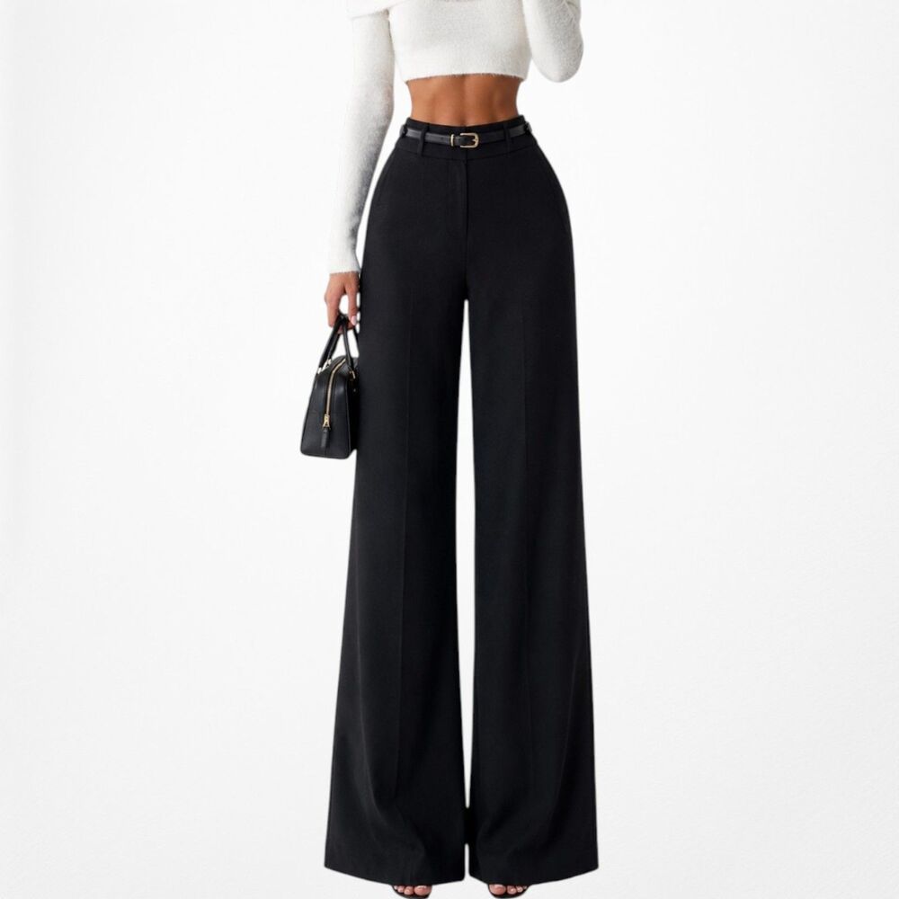 Vintage Y2K 90s Black Petite Cropped Wide Leg Dress Pants Trousers Size M